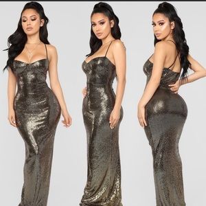 Fashion Nova | Dresses | Rare Fashion Nova Maxi Gold Sequin Gown | Poshmark